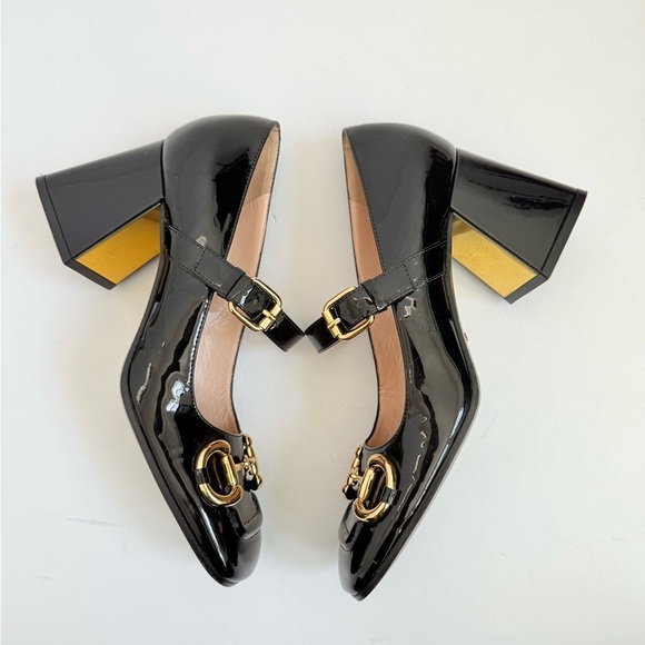 Gucci Black Patent leather Baby Horsebit Mid-Heel Mary Jane Pumps EU 37.5 - Picture 3 of 9